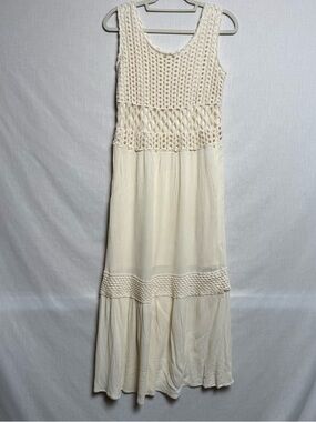 Boho Cottagecore Crochet Lace Maxi Dress Cream Tiered Flowy Prairie Festival